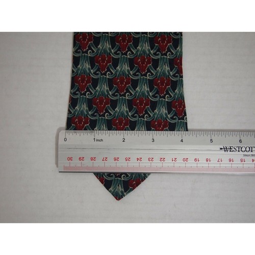 Burke & Boswell Mens Necktie Tie Navy Blue Green Red Floral Wide 100% Silk 58" - Picture 4 of 4