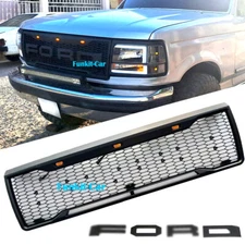Upgrade Grille for 1992-1996 Ford F150 Bronco Grill w/LED Lights and Letters