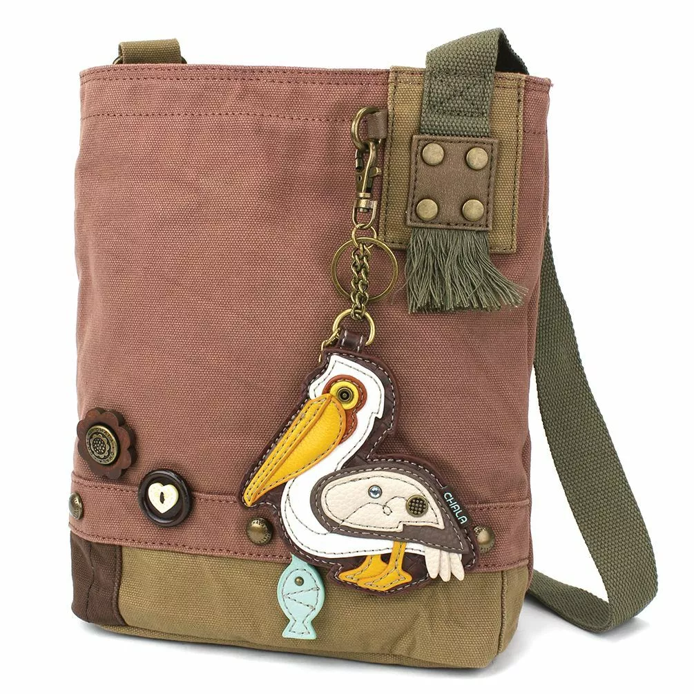 New Chala Patch Crossbody Messenger Bag Canvas Mauve Purple Violet