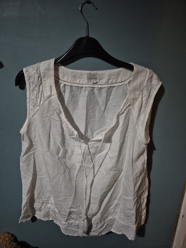 Monsoon Size 16 White Linen Blend Sleeveless Embroidered Blouse Top (1224/62)