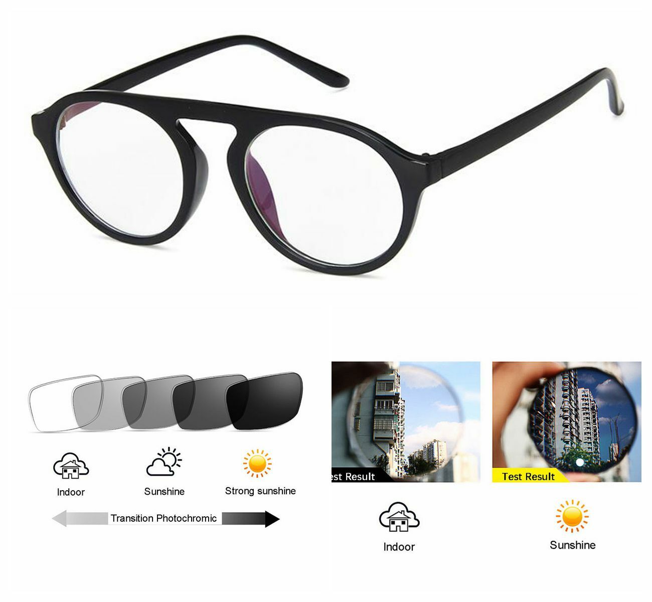 Round Retro Transition Photochromic Sun Reader Nearsighted Glass -0.25 ...