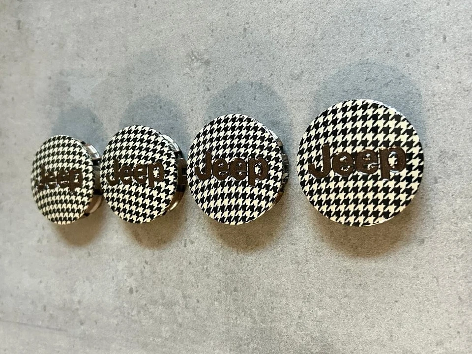 Jeep Wrangler Custom Brown & Tan Houndstooth Wheel Center Cap x4 Set Genuine OEM - Image 2 of 4
