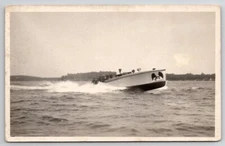 RPPC Boat Full Of Men Speeding Across Lake Real Photo Postcard G45
