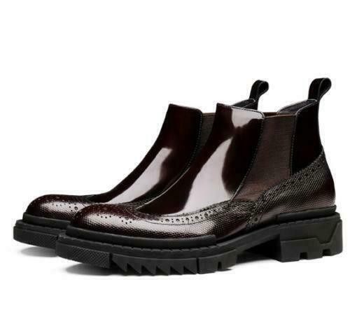 Men's Real Patent Leather Chelsea Boots British Wedding Formal Shoes-image