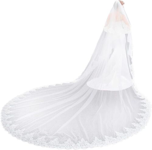Elegant Women's Royal Length Lace Wedding Veil with Metal Comb & Custom Colors