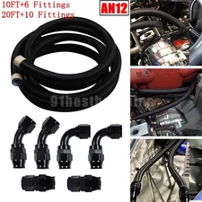 12AN AN12 Nylon Braided PTFE Fuel Line 6/10 Fittings Hose Kit for E85 10ft 20ft
