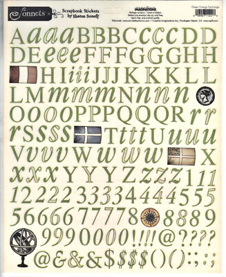 CLEARANCE! Sonnets GREEN FOREIGN EXCHANGE ALPHABET CLEAR STICKER SHEET scrapbook