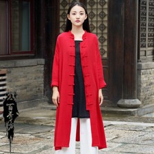 New Women Martial Arts Tai Chi Tang Suit Linen Kung Fu Tops Long Coat Retro Robe