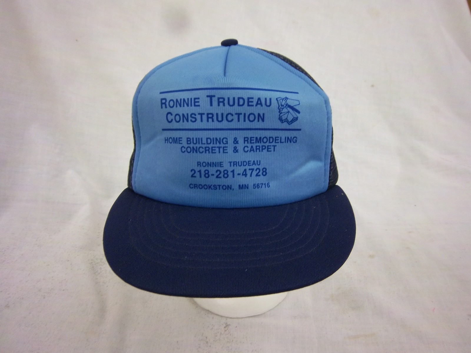 trucker hat baseball cap TRUDEAU CONSTRUCTION MN snapback cool mesh flat brim