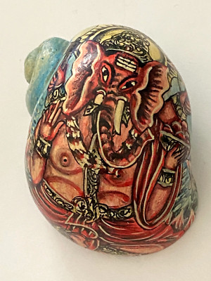 Hand-painted Snail Shell Seashell with Ganesha Hindu Diety from Bali