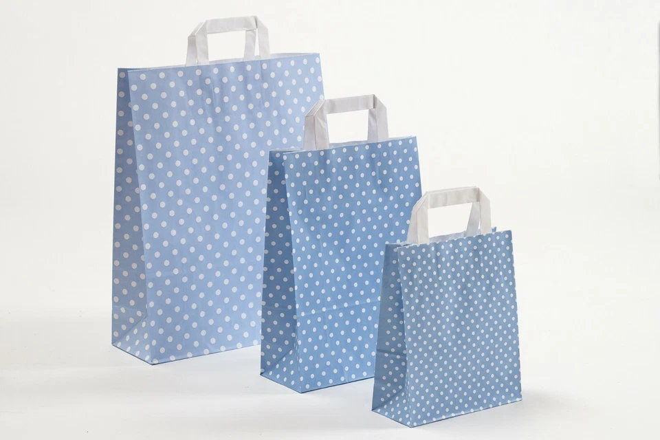 Papiertragetaschen Punkte Polka-Dots HELLBLAU Papiertüten Tüten Tragetasche blau