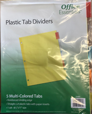 Office Essentials Plastic Tab Dividers 5-Tab 8-1/2'' x 11''  (1 CASE of 48 PACKS)