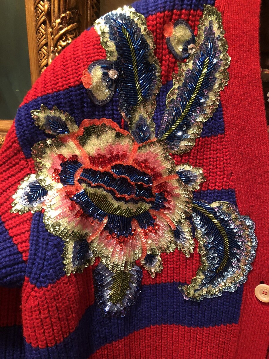 GUCCI 刺繍入りカーディガン ネイビー/レッド 7433.jpg