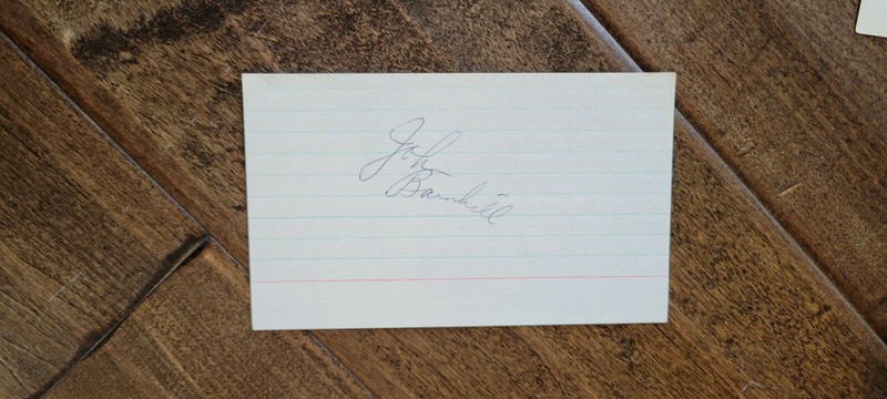 JOHN BARNHILL SIGNED AUTO 3X5 INDEX CARD HAWKS PISTONS ROCKETS LAKERS PACERS ABA