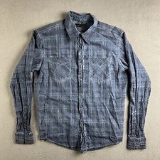 Affliction Black Premium Shirt Mens Small Blue Plaid Button Up Grunge Garage Y2K