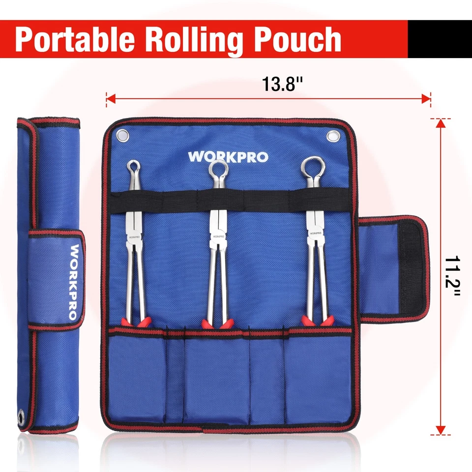 WORKPRO 3 Piece Long Reach Hose Grip Pliers Set 11''Ring Nose Hose Gripper Plier - Image 4 of 4