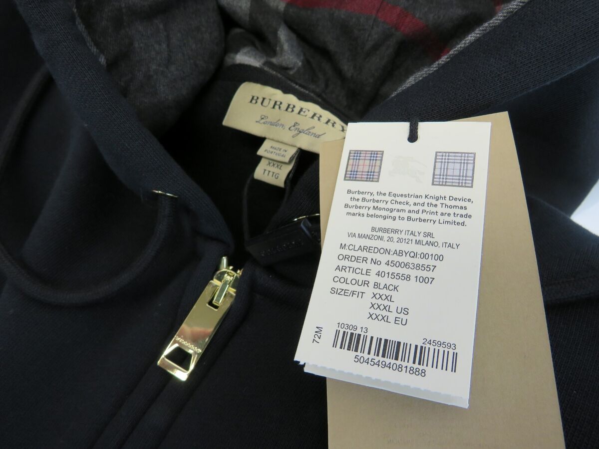 NWT MENS BURBERRY CLAREDON BLACK COTTON CHECK LOGO ZIP NWT MENS BURBERRY CLAREDON BLACK COTTON CHECK LOGO ZIP