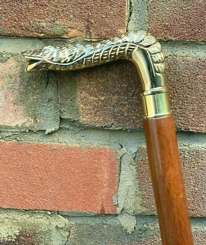 Vintage Walking Stick Brass Snake Head Handle Nautical Stick Wooden Cane Sticks - Picture 3 of 5