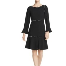 Hugo Boss Henryke Grommet Shift Dress Black 100% Polyester US 6