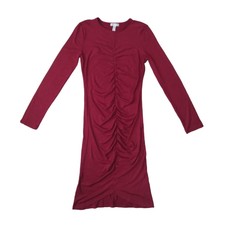 Leith Maroon Long Sleeve Ruched Above Knee Length Bodycon Dress Women's Small