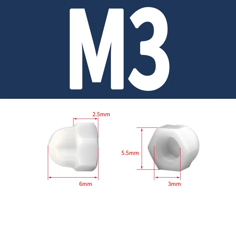 20* Nylon Hutmutter M3 M4 M5 M6 M7 hohe Form Nylon-Kunststoff Hutmuttern Muttern - Bild 2 von 4