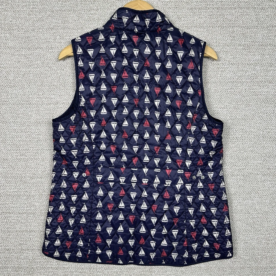 Talbots Sz M Nautical Navy Blue Multi Quilted Puffer Vest Sailboats Yacht Ocean - Image 4 of 4