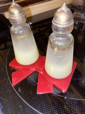 Vintage Anchor Hooking Frosted Yellow Glass  SaLt Pepper Set MCM ￼