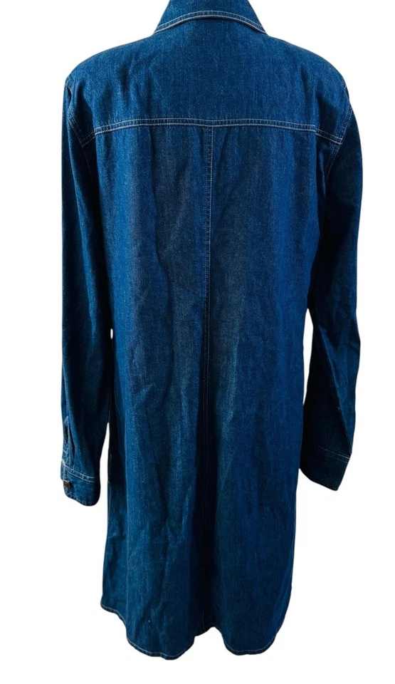 Vintage Talbots Women Denim Midi Shirt Dress Size 14 Long Sleeve Pockets 90s - Image 4 of 4