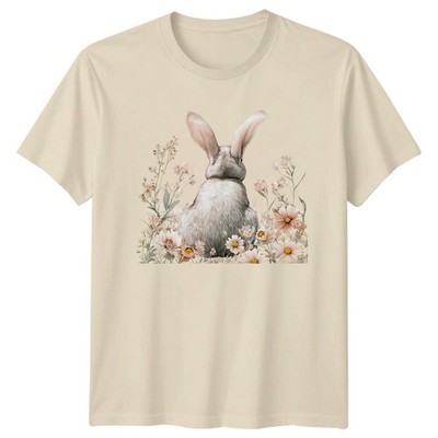 Cottontail Hase sitzend in Wildblumen Damen T-Shirt Hasenliebhaber Muttertag