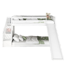 3FT Wooden Bunk Beds Kids High Sleeper w/ Slide and Ladder Loft Cabin Bed White