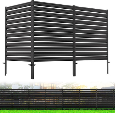 3 Panels No-Dig Metal Privacy Fence Screen, 42'' H × 38'' W Outdoor Air Conditione