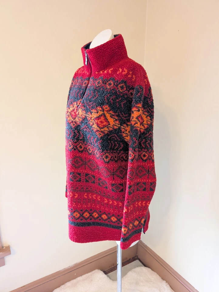 Suéter Vintage Southwestern Polar Mujer Pequeño Rojo y Negro Fair Isle Foto 2 de 4