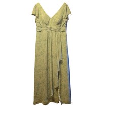 Azazie green floral coquette milkmaid flutter sleeve maxi dress size 16