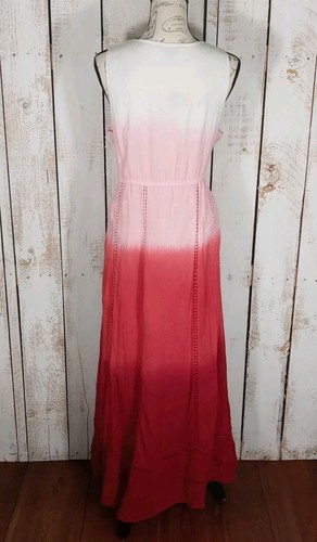 Tommy Bahama Maxikleid Damen Gr. Large Ombre Dip Dye Baumwolle Taschen Rosa Beachy - Bild 4 von 10