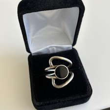 Vintage 925 Sterling Silver Black Onyx Modernist Abstract Ring Size 8 Mexico