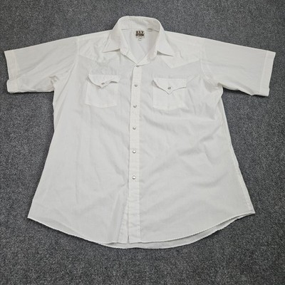 Ely Cattleman Western Shirt Mens 16.5 L White Pearl Snap Short Sleeve Cowboy
