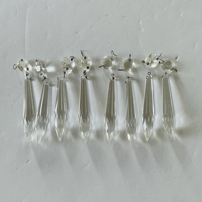 Lot Of 8 Crystal Spear Cut Icicle Prisms Bead Lamp Chandelier Parts