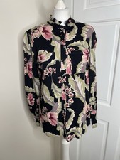 Somerset By Alice Temperley Black Pink & Green Floral Blouse Size 12 Frill Party