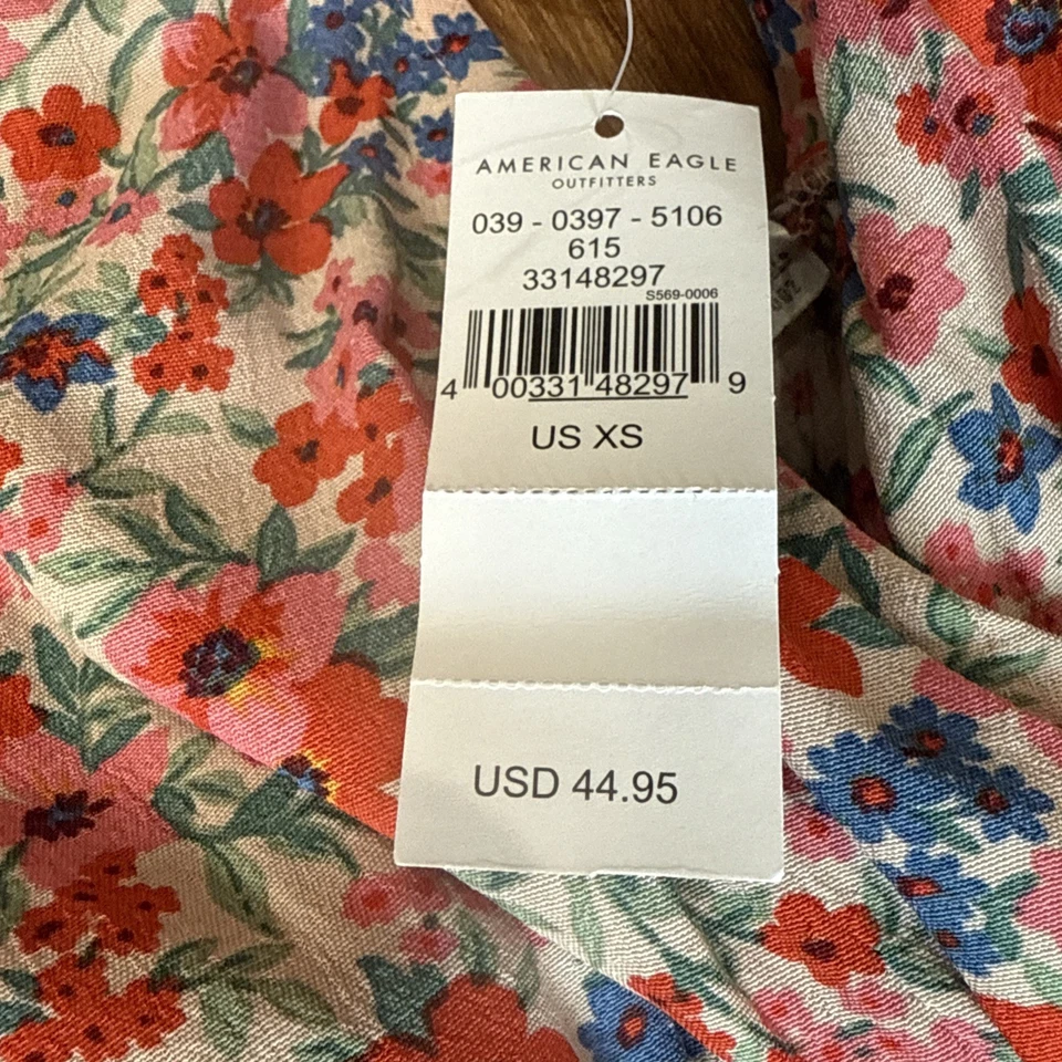 Mameluco de una pieza American Eagle rosa floral verano espalda abierta XS NUEVO CON ETIQUETAS Foto 3 de 4