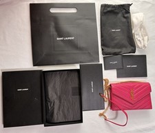 Saint Laurent Quilted Hot Pink Chevron Wallet on Chain Leather