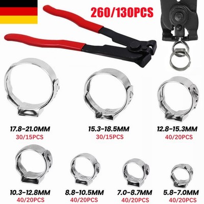 260/130x Edelstahl Schlauchschellen Set Einohrschellen für Kraftstoffleitungen ﻿