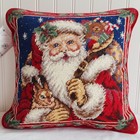 Santa Needlepoint Christmas 100 % Wool Throw Pillow 12" x 12" Zipper Closure NWT