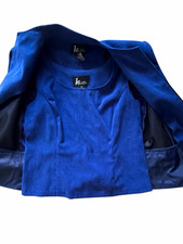 Kasper Blue Jacket Top Gray Pants 3-Piece Pant Suit Set Women s Petite 12P/14P