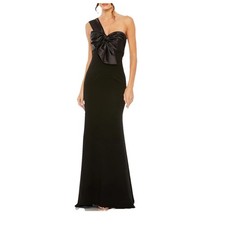 NEW Mac Duggal One Shoulder Draped Trumpet Gown Bow Black 6
