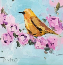 Jose Trujillo Art PRINT 16x16 Collectible Artist Painting Pink Roses Bird