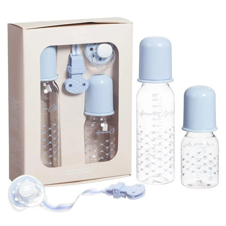 Armani Baby Care Set With Two Bottles, Dummy And Clip-on Drawstring