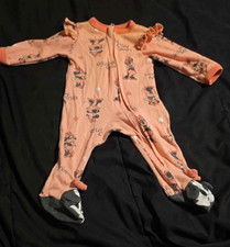 Disney Minnie Mouse Pink Footed Sleeper 9-12M Cotton Knit Ruffle Snap