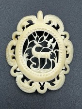 Anhänger Bein Schnitzerei Handarbeit Reh Vogel durchbrochen