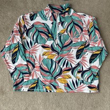 T by Talbots 1/4 Zip Pullover 3X Tropical Leaf Print Athleisure Stretch Casual