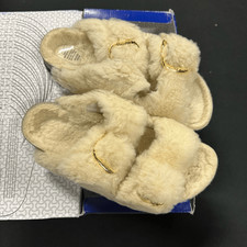 New Birkenstock Arizona Big Buckle Teddy Rivet Logo Eggshell Sandals Slippers